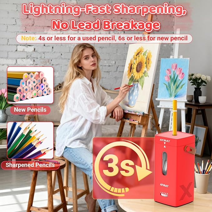 AFMAT Electric Pencil Sharpener, Fully Automatic Pencil Sharpener, Auto in & Out - Image 6