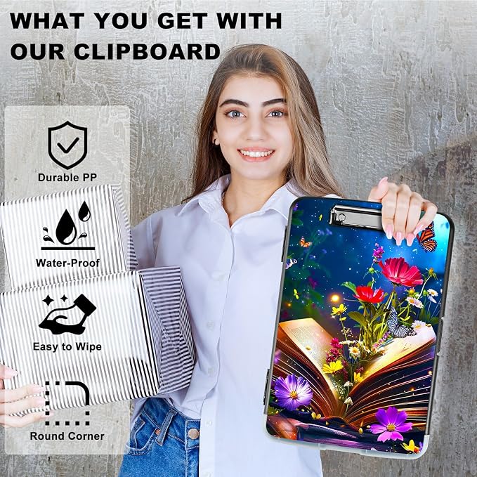 Book Flower A4 Clipboard with Storage Pen Holder, Clipboards Organizer Nursing - Image 2