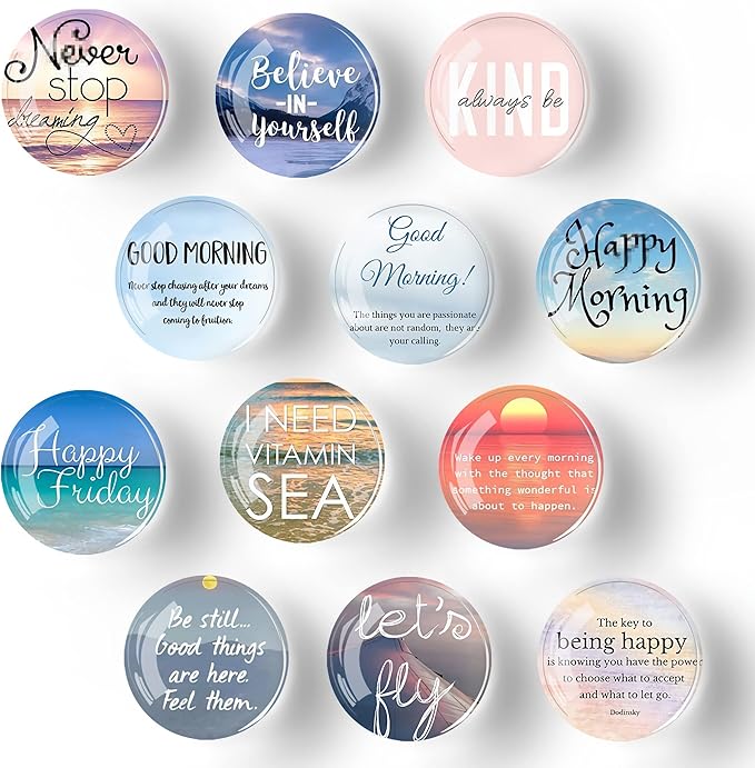 12Pcs Glass Refrigerator Magnet Fridge Sticker,Motivationa Fridge Magnets Decoration for Crafts,Strong Fridge Magnets for Kitchen, School,Office Whiteboard, Cabinet and Dishwasher-DeskLoop Office