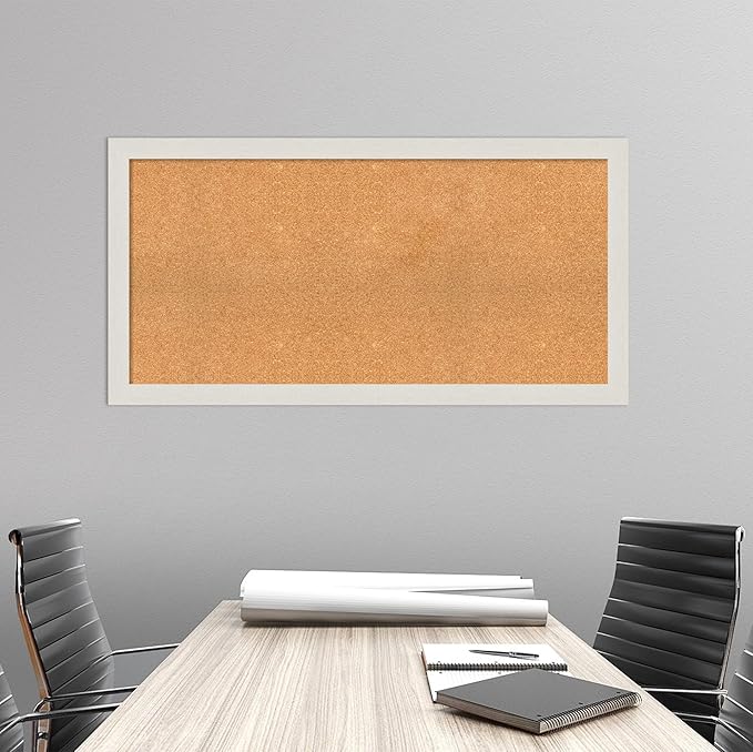 Amanti Art Natural Cork Board for Wall, 25x49 Vision Board with White Frame, Oversize Corkboard Office Decor for Home Organization, Country Rustic Corkboard Pinboard to Display Items for Home-DeskLoop Office