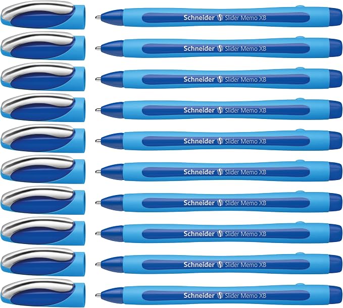Schneider Slider Memo XB Ballpoint Pen, 1.4 mm, Light Blue Barrel, Box of 10 by Schneider