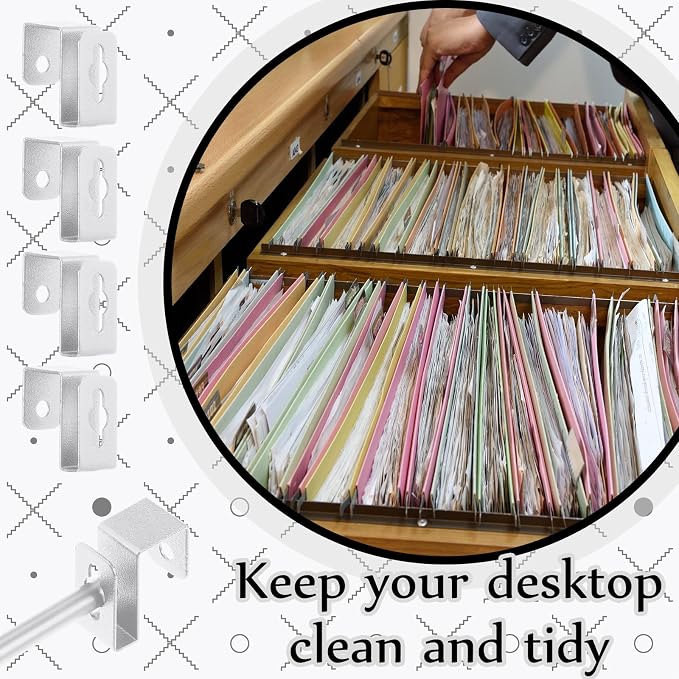 4 Set 12 Pcs Silver Metal Hanging File Bracket Clips 8 Hanging Rail Clip 4 File - Image 7