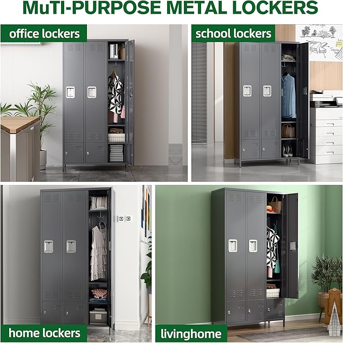 Metal Storage Locker with 3 Big Doors & 3 Small Doors, Lockers for Employees with Hooks for School Garage Office Gym Bedroom,Assembly Required,Dark Grey-DeskLoop Office