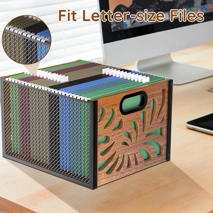 Wood File Box, Hanging File Organizer Box, Portable Files Storage Boxes - Image 2