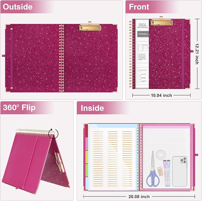 EYROZILL Clipboard Folio with Storage Pocket Organizer Folder Refillable Lined - Image 6