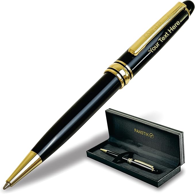 Customized BallPoint pen with name (MADE IN USA), stainless steel, black and gold, luxury engraved pen personalized for men and for women. (BallPoint Black-Gold)-DeskLoop Office