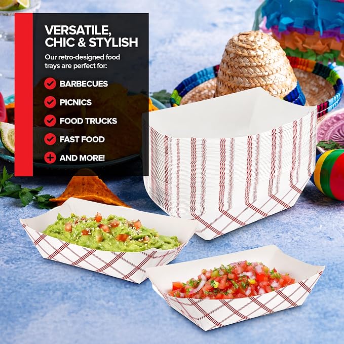 Paper Food Boats .25 Lb Disposable Red & White Checkered Trays, Eco Friendly - Image 8