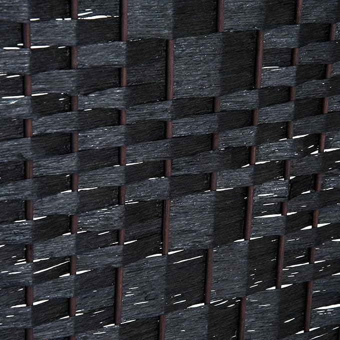 HOMCOM Room Divider, 3 Panel Folding Privacy Screen, 6FT Tall Portable Wicker Weave Partition Wall Divider for Bedroom, Home Office, Black-DeskLoop Office