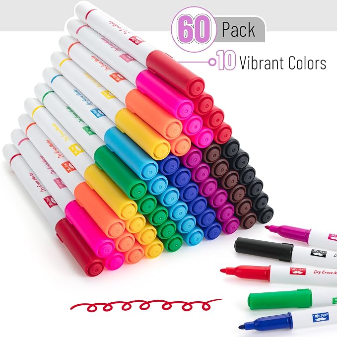 Mr. Pen- Dry Erase Markers Bulk, 60 Pack, Fine Tip | Bulk Dry Erase Whiteboard - Image 2
