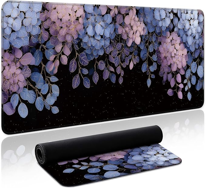 Aesthetic Desk Mat, Cute Midnight Hydrangea Desk Pad Protector by Zotia