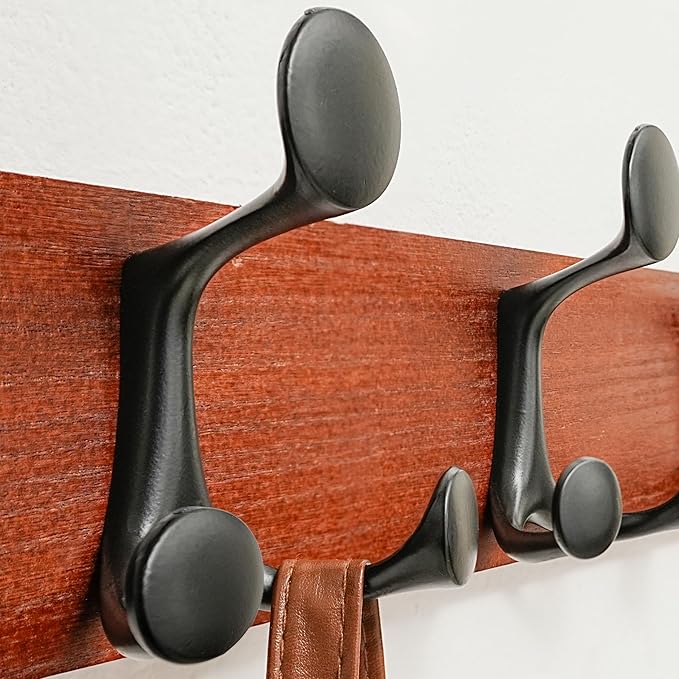 SKOLOO 24-Inch Cherry Wood Coat Rack Wall Mount with 5 Triple Hooks - Ideal for Family Entrances, Classrooms, and Pet Supplies Storage - Perfect Coat Hooks for Wall-DeskLoop Office