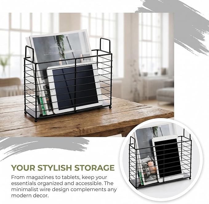 Noamus Metal Magazine Rack, Newspaper Book Tablet Storage Basket, File Holder - Image 6