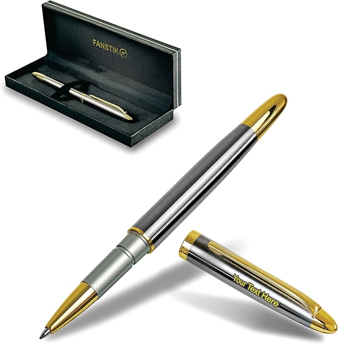 Customized RollerBall pen with name (MADE IN USA), stainless steel, Silver and gold, luxury engraved pen personalized for men and for women. (RollerBall Silver-Gold).-DeskLoop Office