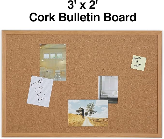 Staples Cork Bulletin Board, 3 x 2 Feet, Oak Frame, Vertical or Horizontal Mount - Image 2