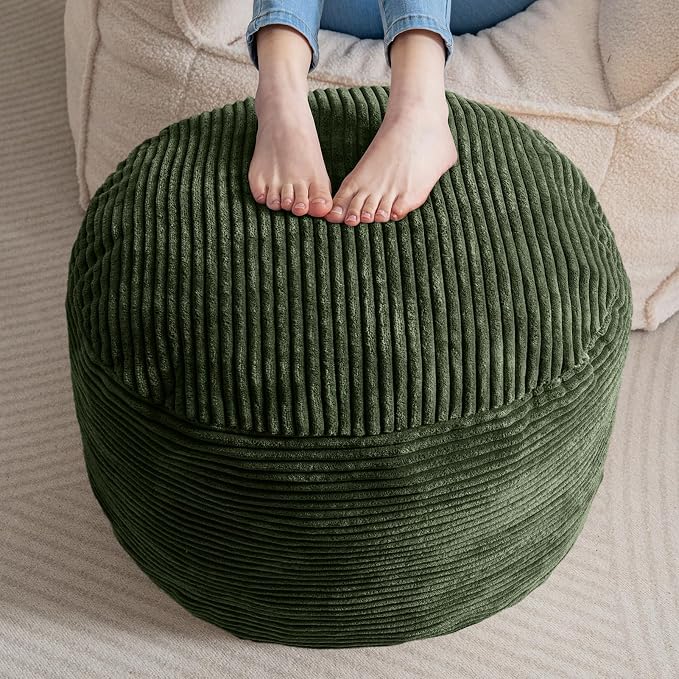 HIGOGOGO Round Stuffed Pouf Ottoman, Corduroy Poufs by HIGOGOGO