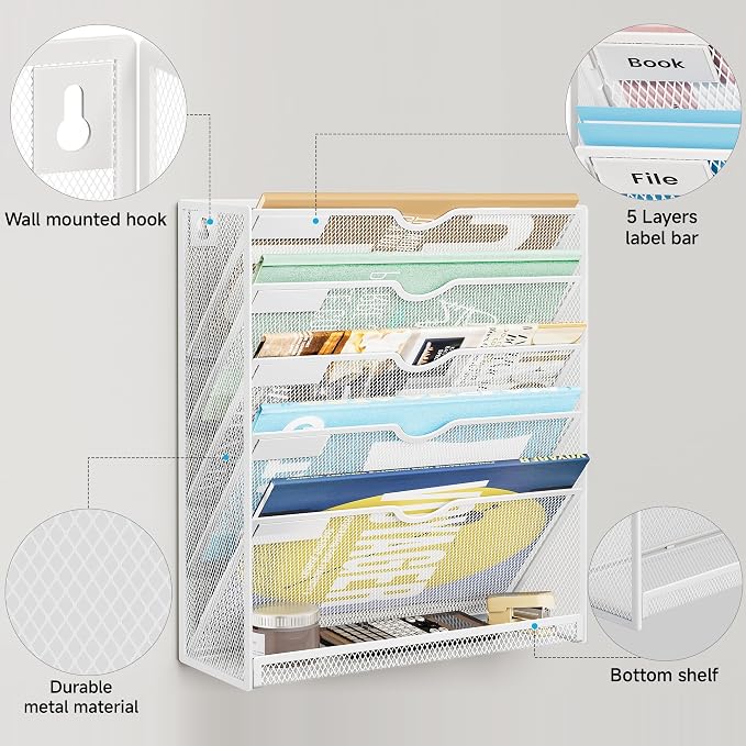 Lavatino 6-Tier Hanging File Organizer, Wall Mount File Holder - Image 5