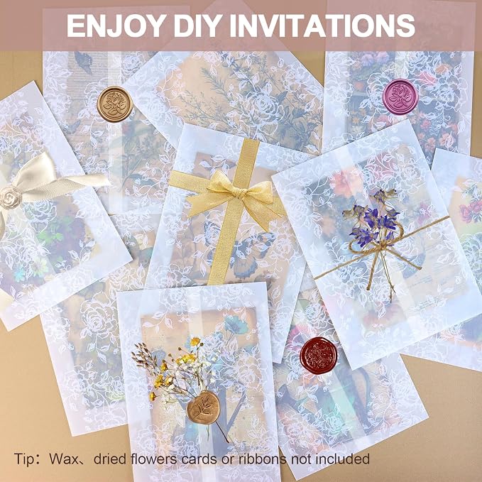 100 Pcs Invitation Envelope Jackets, 5x7 Pretty Vellum Jackets - Image 6