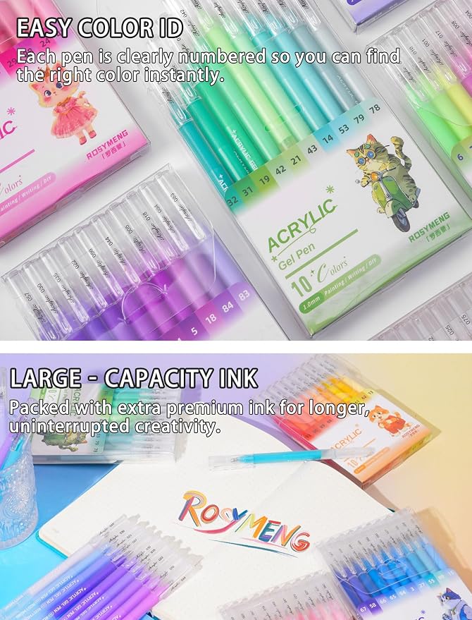 ROSYMENG Acrylic Gel Pens 100 Colors, Ultra‑Smooth 1.0mm Tip - Image 6