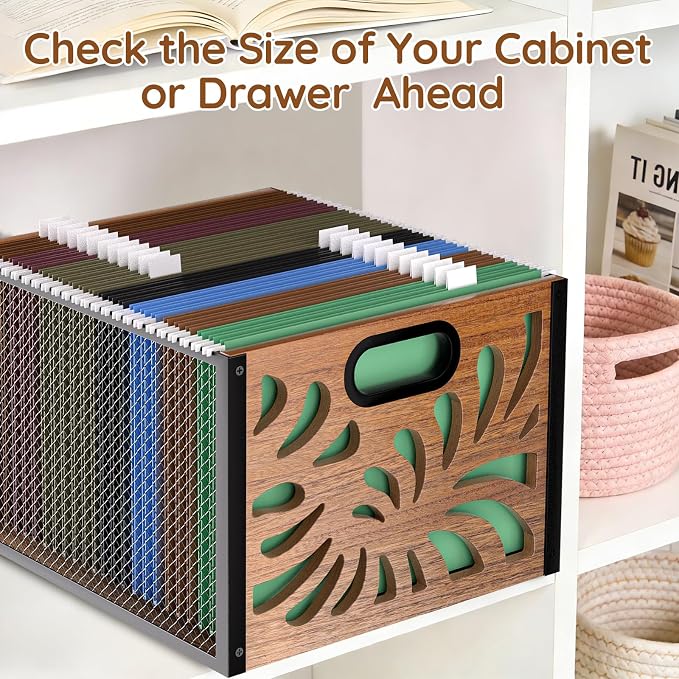 Wood File Box, Hanging File Organizer Box, Portable Files Storage Boxes - Image 7