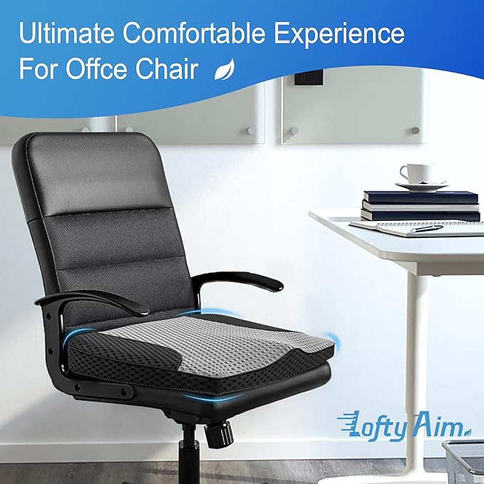 Car Seat Cushion, Comfortable Memory Foam Seat Pillow for Driving, Sciatica-Back Pain Relief, Cushion for Car-Truck, Office, Wheelchair - Mesh Black&Gray-DeskLoop Office