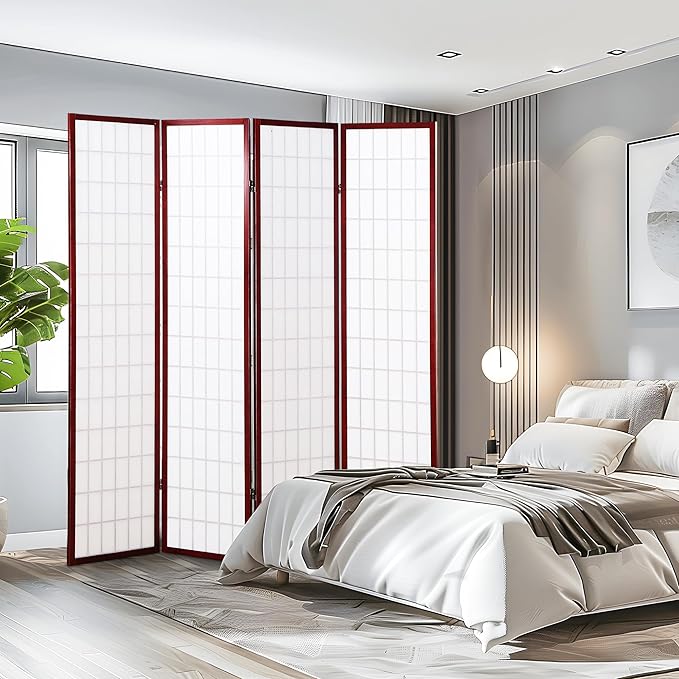 NicBex Room Divider 4 Panel Room Dividers with Oriental Style Partition Room Dividers and Folding Privacy Screens Wall Divider for Home, Office, Room Separation,72" W x 2" D x 72" H, Cherry-DeskLoop Office