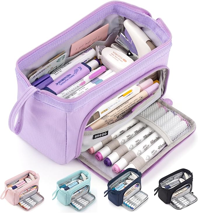 HVOMO Pencil Case Large Capacity Pencil Pouch Handheld Pen Bag Cosmetic Gift for Office School Teen Girl Boy Men Women Adult (Purple)-DeskLoop Office