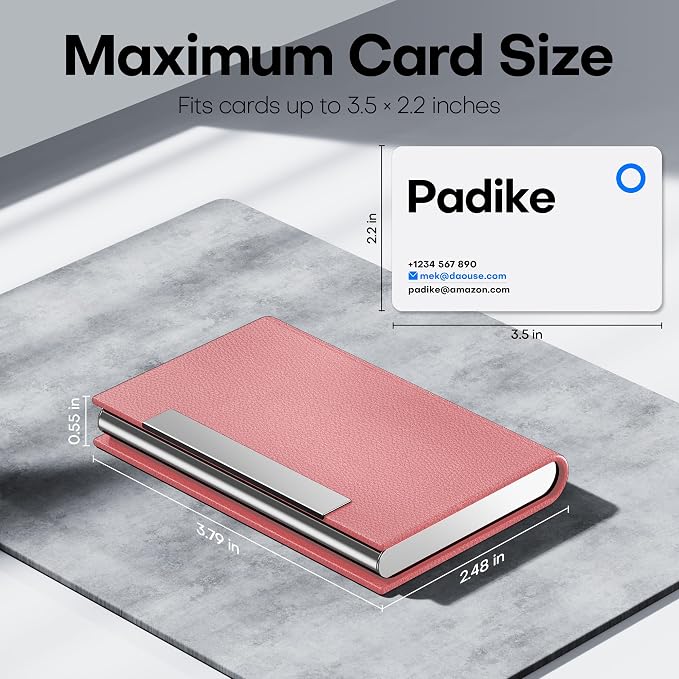 Padike Business Card Holder, Professional PU Leather & Stainless Steel Multi - Image 5