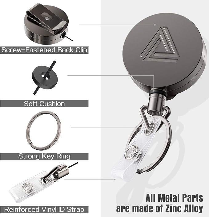 2 Pack Heavy Duty Metal Retractable Badge Holder Reel - Image 2