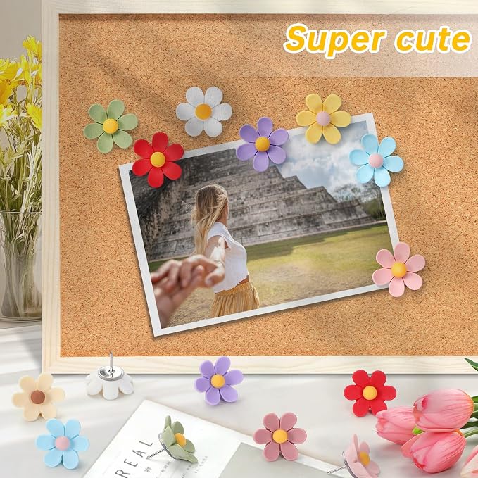 50Pcs Flower Push Pins, 10 Colors Cute Thumb Tacks, Decorative Push Pins - Image 3
