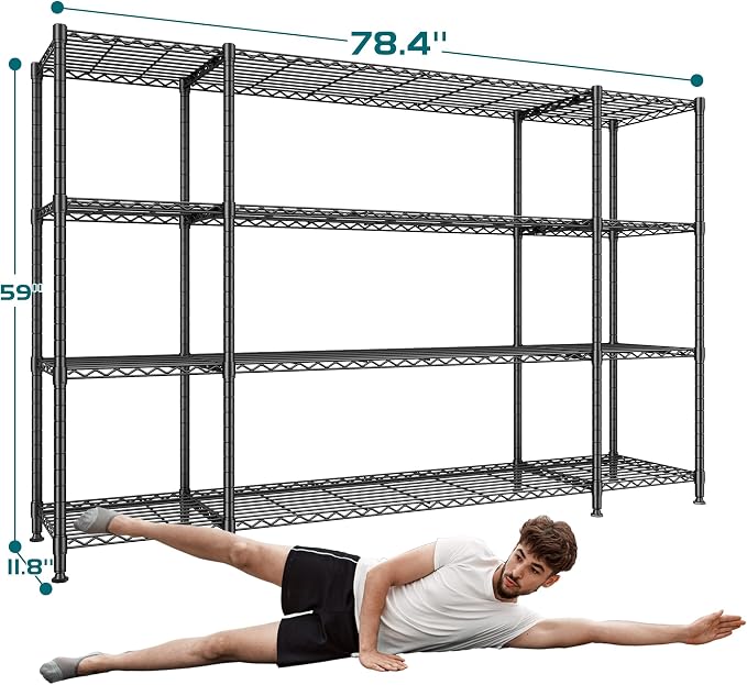 REIBII 78.4" W Storage Shelves Load 1500LBS, Metal Shelving 4-Tier Wire - Image 3