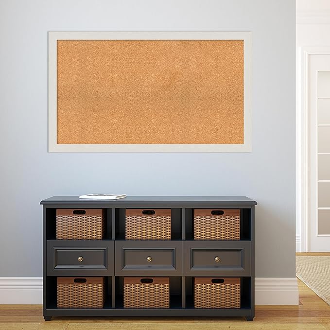 Amanti Art Natural Cork Board for Wall, 29x49 Vision Board with White Frame, Oversize Corkboard Office Decor for Home Organization, Country Rustic Corkboard Pinboard to Display Items for Home-DeskLoop Office