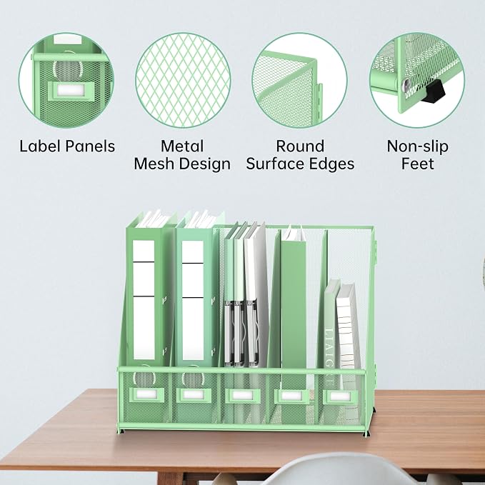 DALTACK 5 Vertical Compartments Magazine File Holder, Binder Organizer - Image 3