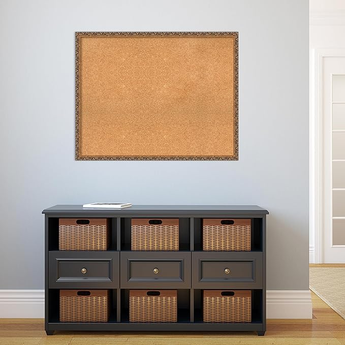 Amanti Art Natural Cork Board for Wall, 30x38 Vision Board with Bronze Frame, Large Corkboard Office Decor for Home Organization, Traditional Corkboard Pinboard to Display Items for Home Organization-DeskLoop Office