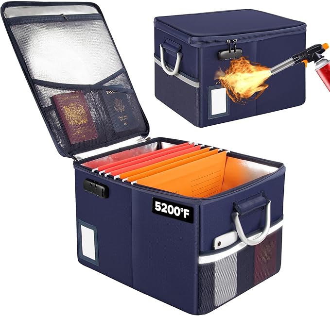 TOMKID 5200°F Fireproof Document Box, Fire Important Document Organizer with Lock, Upgraded Heat Insulated Filing Storage Cabinet Office Organization (5200°F Fireproof Box, Blue)-DeskLoop Office