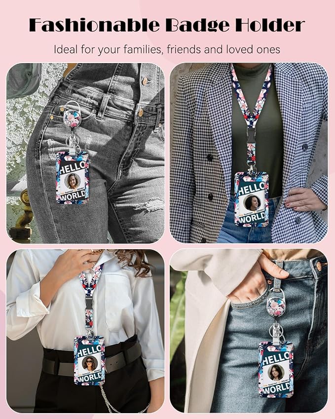 Uniclife Fashionable Sliding Badge Holder, Flower Pattern Plastic Card Holder - Image 7