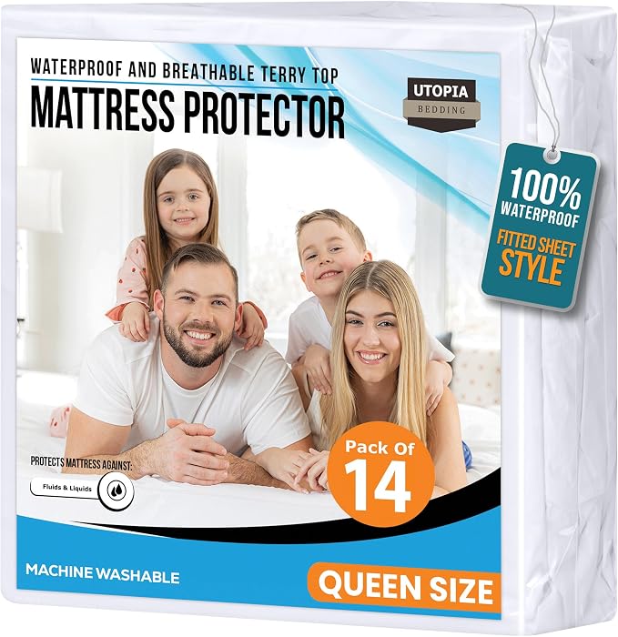 Queen Size Mattress Protector Waterproof 14 Pack, Premium 200 GSM Terry by UTOPIABEDDING