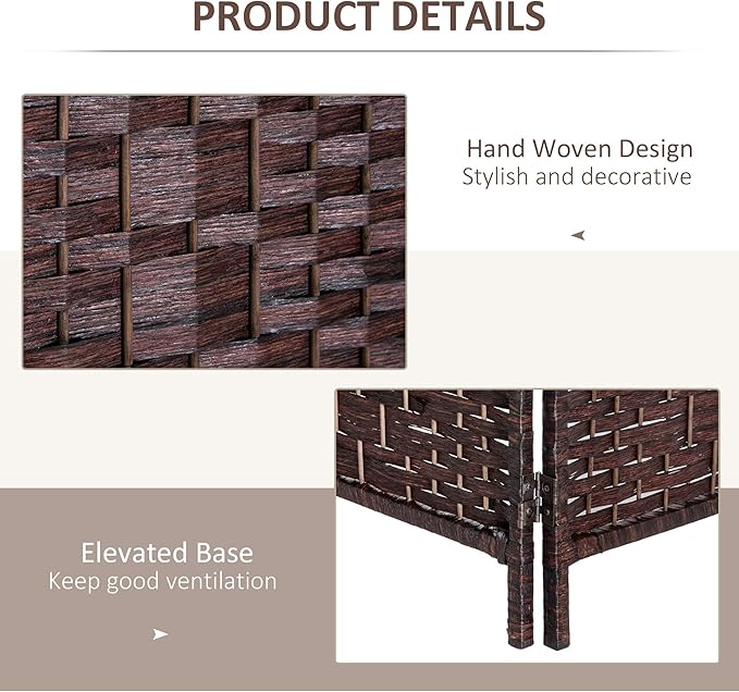 HOMCOM Room Divider, 3 Panel Folding Privacy Screen, 6FT Tall Portable Wicker Weave Partition Wall Divider for Bedroom, Home Office, Brown-DeskLoop Office