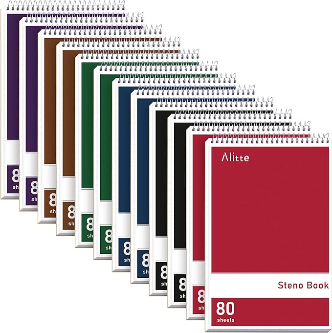 Steno Pads Spiral 6x9-12 Pack Assorted Bright Colors - Perfect for Work, School, and Home Use, Easy Tear-Off Pages, Gregg ruled, White Paper - No Ink Bleeds - 80 Sheets-DeskLoop Office