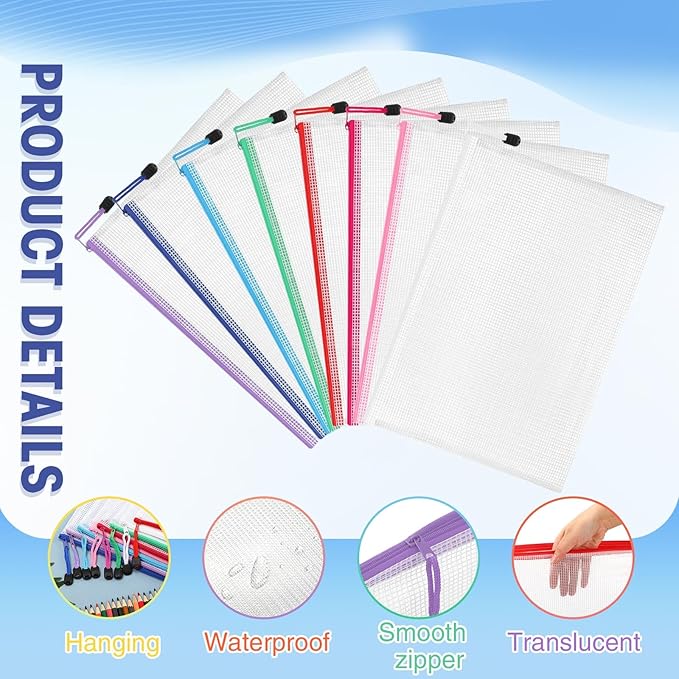 Jetec 32 Pcs Mesh Zipper Bags Toy Storage Bikini Organizer Bag Bolsas Para Guardar Trajes De Baño Waterproof Zipper Reusable Pouch Puzzle Multipurpose for Storage Office(Classic Color,13 x 9.5 Inch)-DeskLoop Office