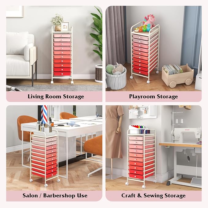 Giantex 10-Drawer Storage Cart w/Universal Wheel, Rolling Cart w/Handle - Image 7
