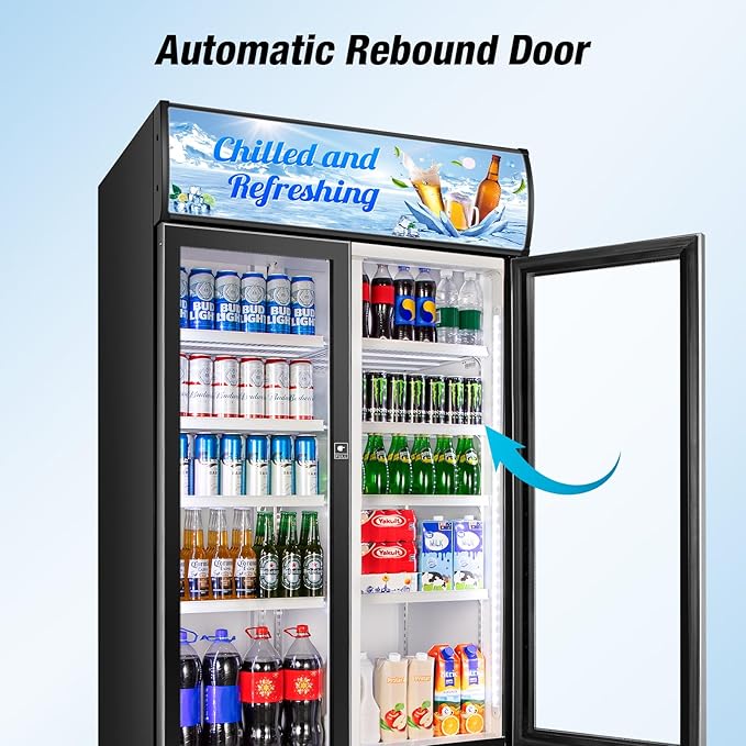 Commercial Beverage Refrigerator, 40 Inch 35 Cu.Ft. Commercial Drink Fridge, Display Refrigerator with Double Glass Door, Commercial Display Fridge with 8 Adjustable Shelves, for Shop,Restaurant,Bar-DeskLoop Office