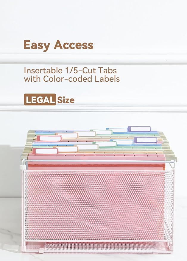 SortRax Plastic Legal Size Hanging File Folders, 12 Pack Pastel Hanging Folders - Image 2