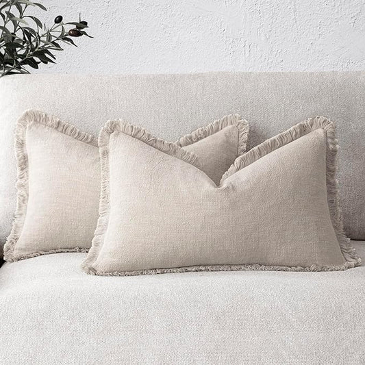 Foindtower Set of 2 Decorative Linen Fringe Throw Pillow Covers Boho Farmhouse by Foindtower