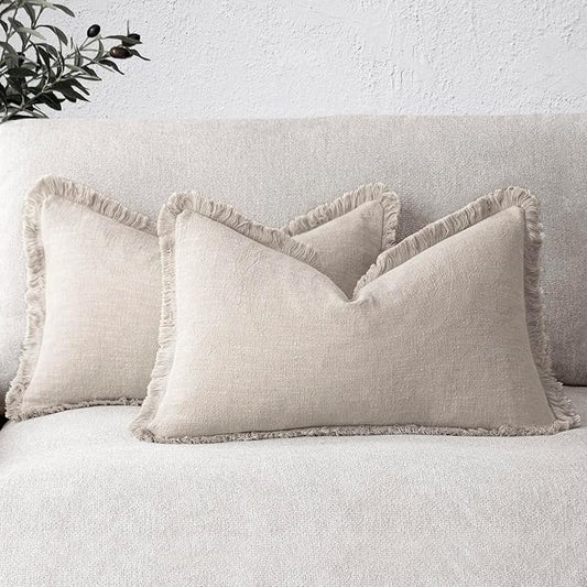 Foindtower Set of 2 Decorative Linen Fringe Lumbar Throw Pillow Covers Boho by Foindtower