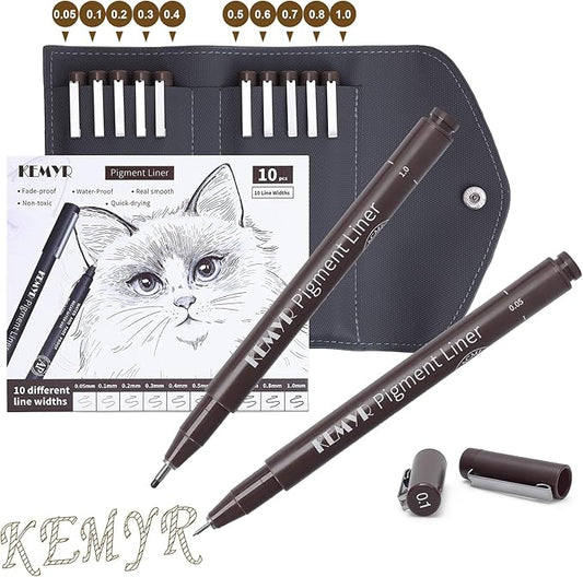 10 Micro Fine liner Drawing Art Pens Calligraphy Pens: 0.05mm-1.0mm Size Art supplies Waterproof Archival brown Ink Markers For Artists,Use for Professional Watercolor,Sketching-DeskLoop Office