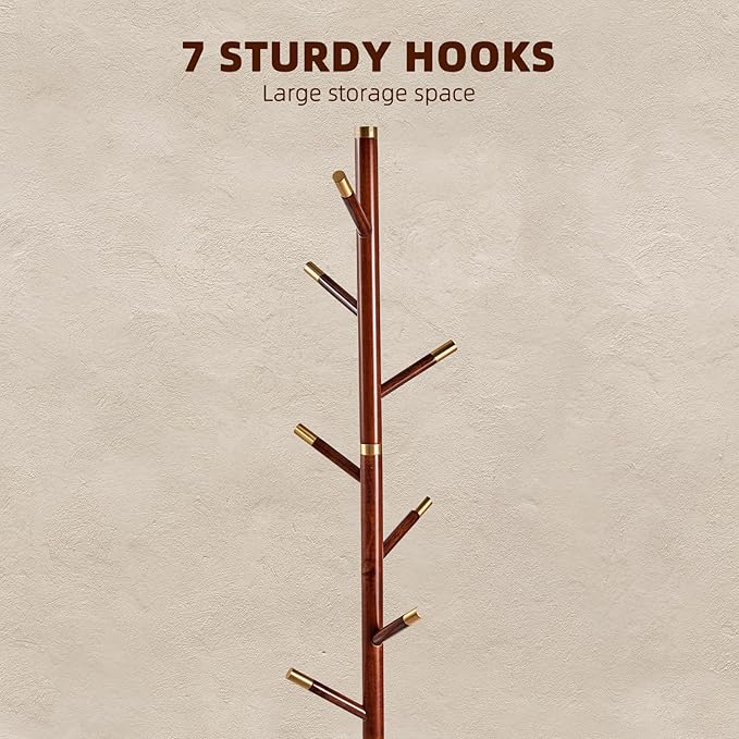 Uniclinens Coat Rack Freestanding Solid Wood Coat Tree Standing with 7 Hooks, Coat Rack Stand Creative Tree Branch-look (Walnut)-DeskLoop Office