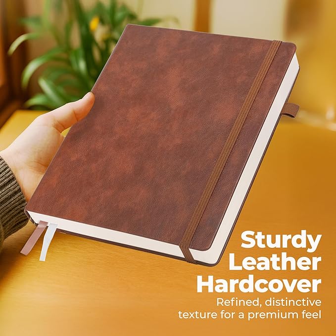 Thick Lined Journal Notebook 8.5x11" with Big A4 Hardcover Leather - Brown - 300 Pages College Ruled Large with Sticky Tabs, Pockets, and Pen Loop for Writing and Journaling - Hardback Men and Women-DeskLoop Office