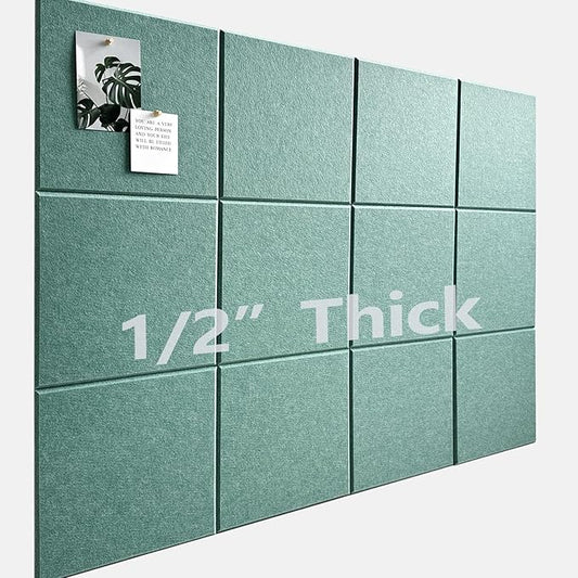 Large Cork Board for Office Wall Decor,48"x36"-12 Pack Felt Wall Tiles with Safe Removable Adhesive Tabs, 1/2" Thick, Felt Bulletin Board Pin Board Cork Boards for Walls - Sage Green-DeskLoop Office