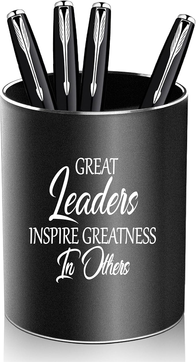 Leader Gifts,Metal Pen Holder Aluminum Pencil Holder for desk,Round Desktop Organizer and Black Pencil Cup for Office, School, Home and Stationary Supplies-DeskLoop Office