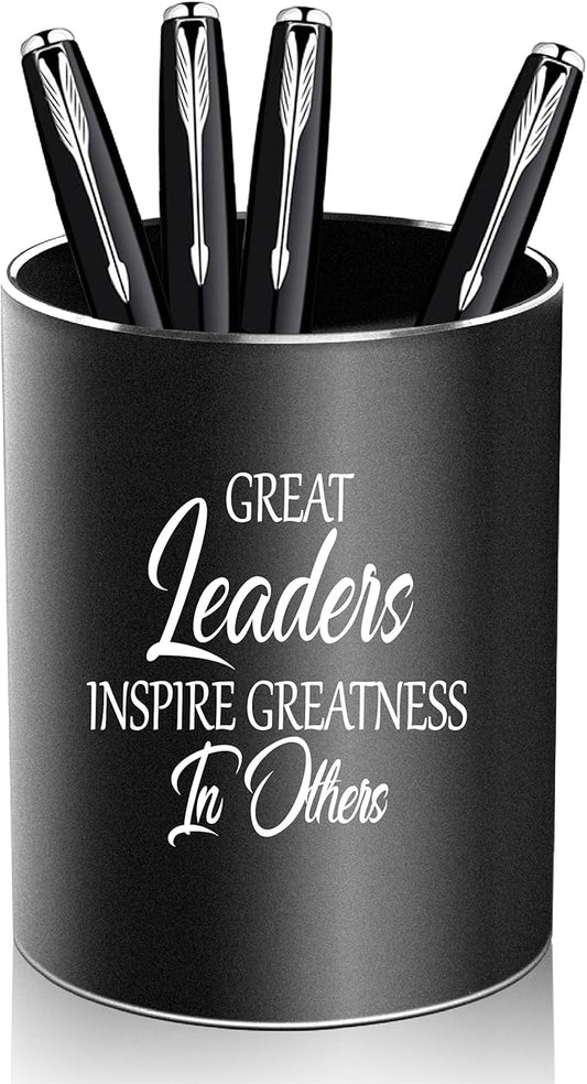 Leader Gifts,Metal Pen Holder Aluminum Pencil Holder for desk,Round Desktop Organizer and Black Pencil Cup for Office, School, Home and Stationary Supplies-DeskLoop Office